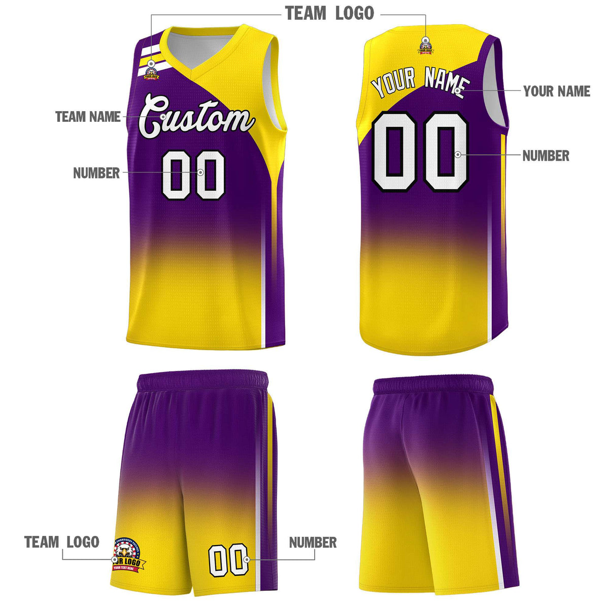 Custom Purple Gold Gradient Fashion Sets Sports Uniform Basketball Jersey