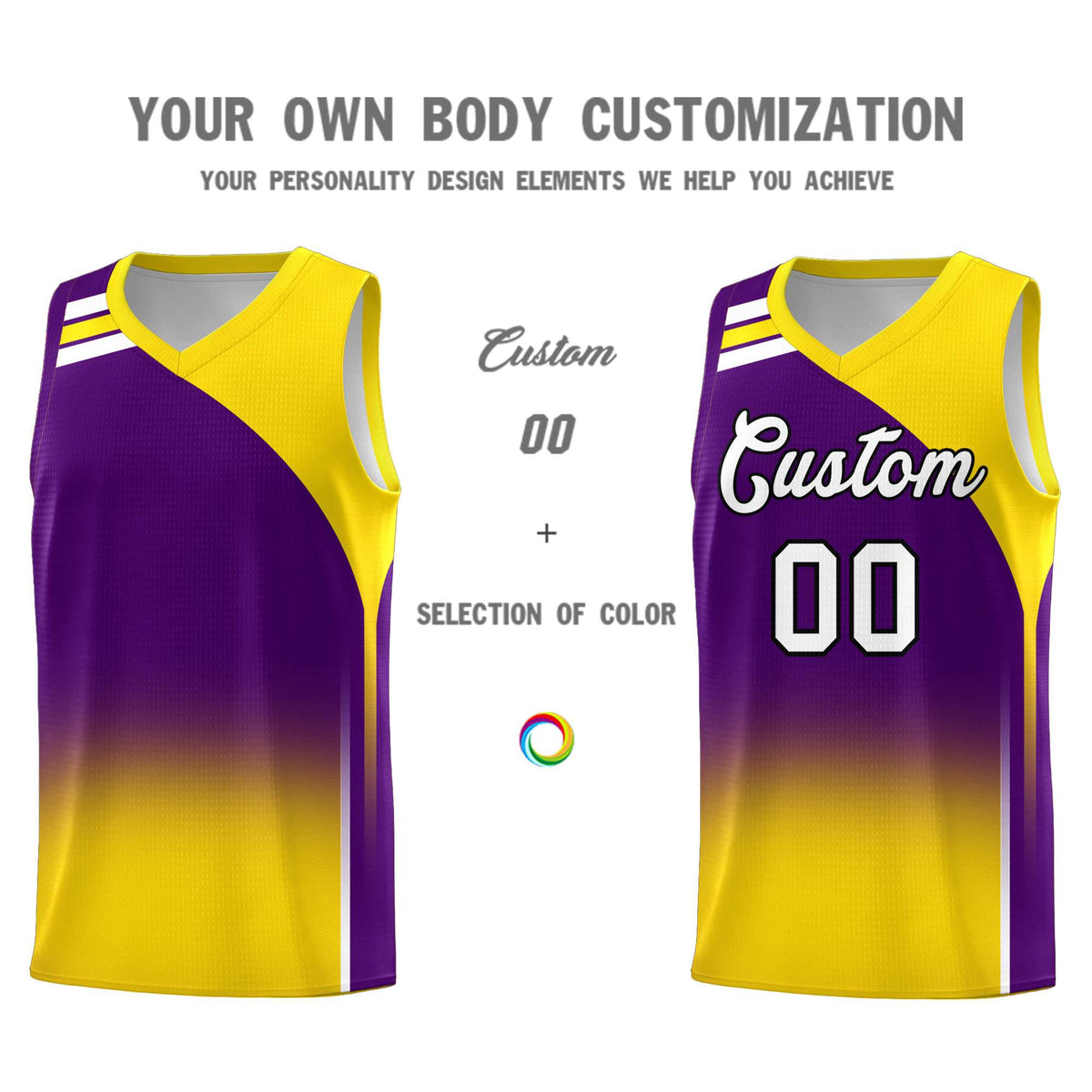 Custom Purple Gold Gradient Fashion Sets Sports Uniform Basketball Jersey
