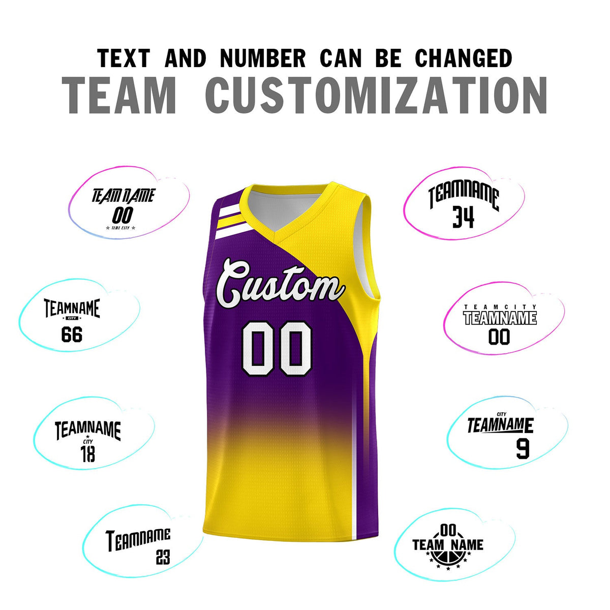 Custom Purple Gold Gradient Fashion Sets Sports Uniform Basketball Jersey