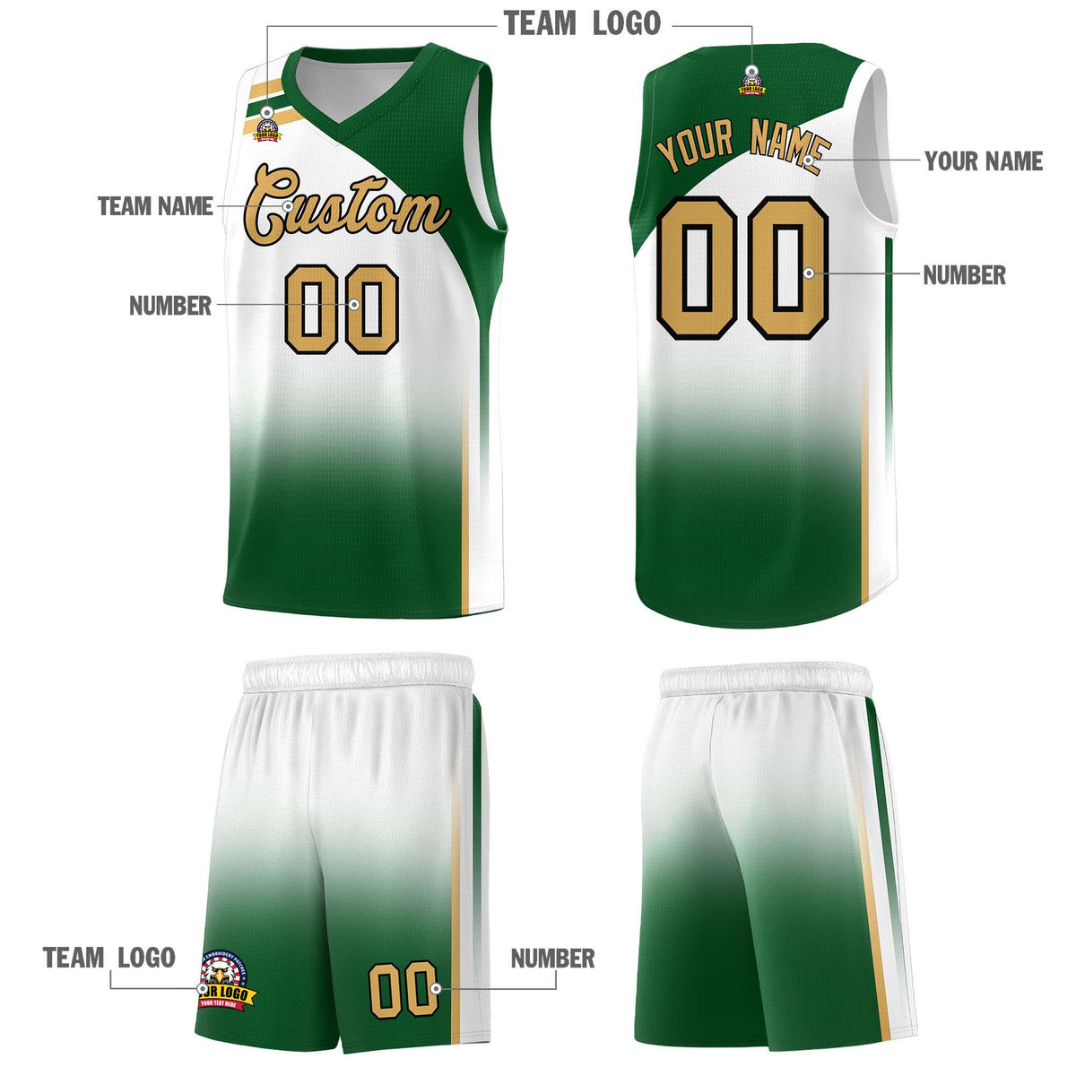 Custom White Teal Gradient Fashion Sets Sports Uniform Basketball Jersey