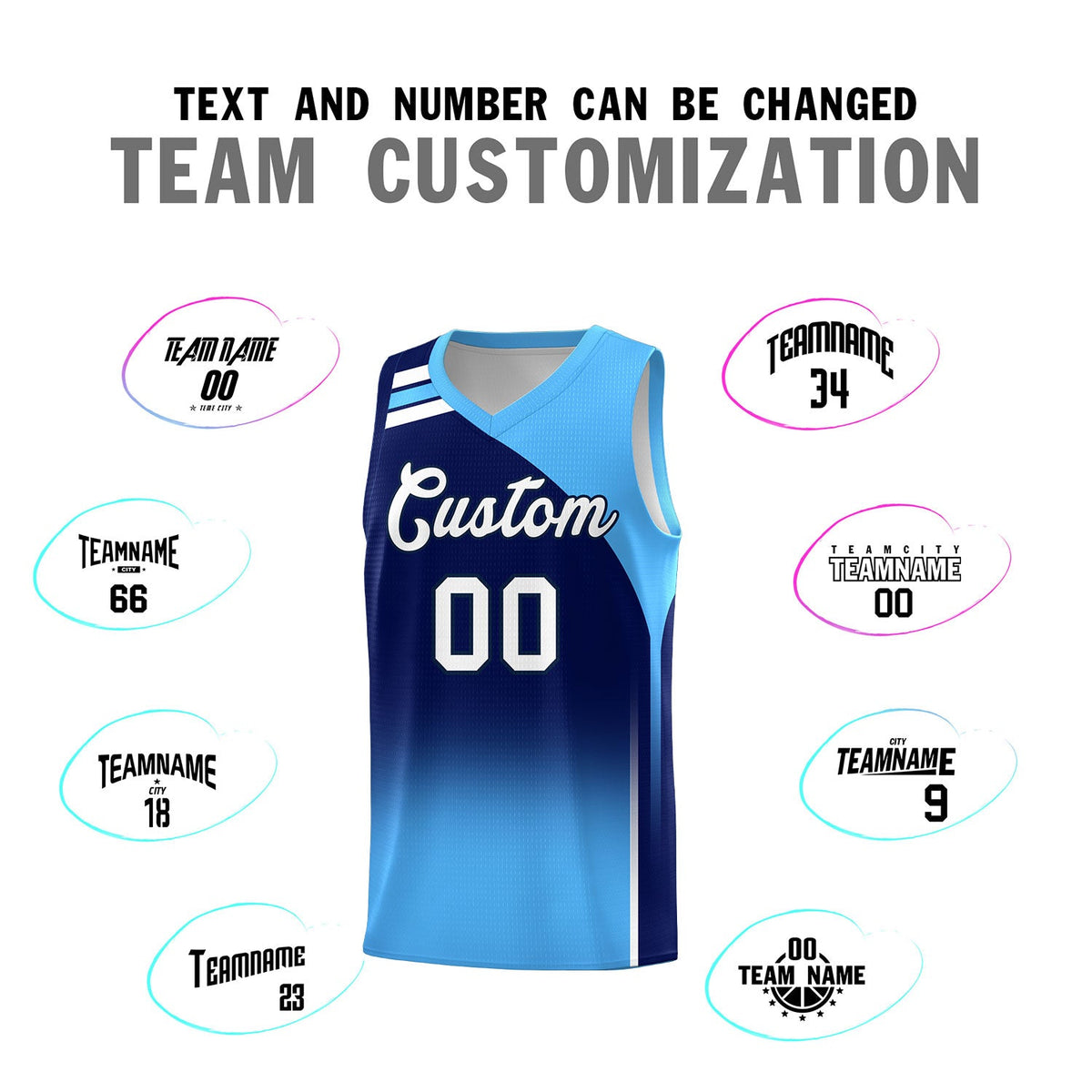 Custom Navy Powder Blue Gradient Fashion Sets Sports Uniform Basketball Jersey