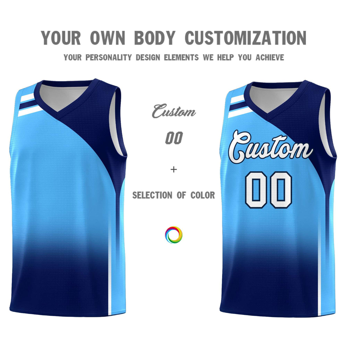 Custom Powder Blue Navy Gradient Fashion Sets Sports Uniform Basketball Jersey