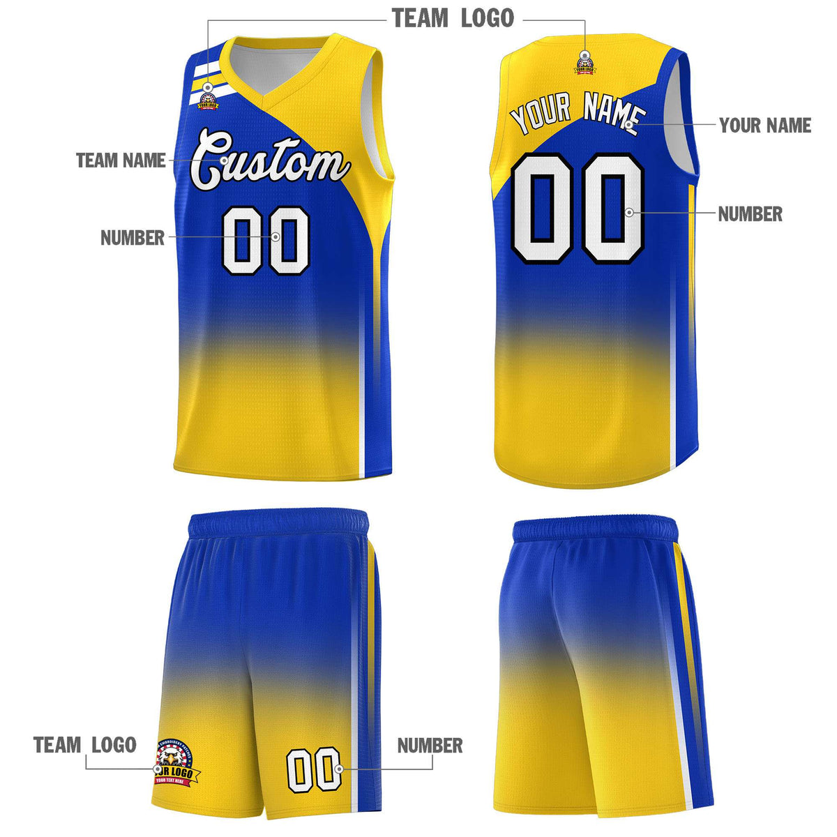 Custom Royal Gold Gradient Fashion Sets Sports Uniform Basketball Jersey