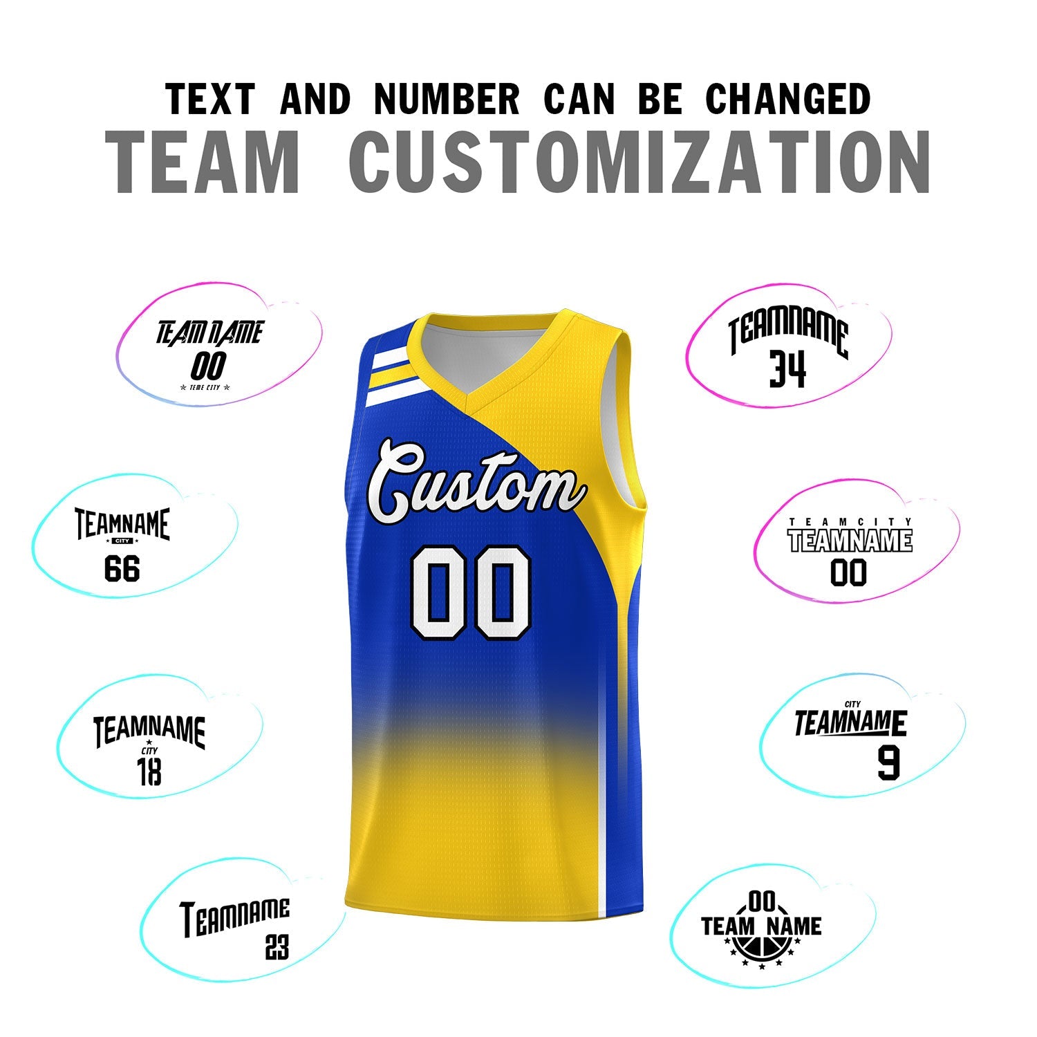 Custom Royal Gold Gradient Fashion Sets Sports Uniform Basketball Jersey