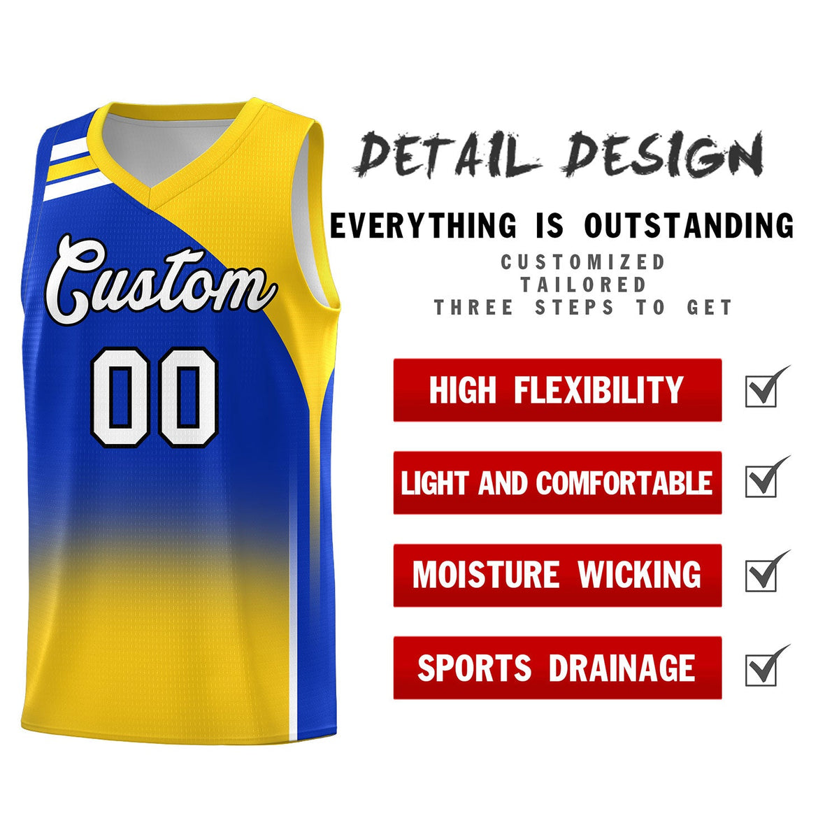 Custom Royal Gold Gradient Fashion Sets Sports Uniform Basketball Jersey