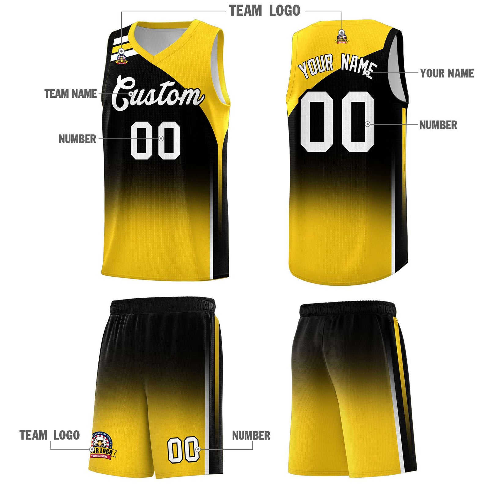 Custom Black Gold Gradient Fashion Sets Sports Uniform Basketball Jersey