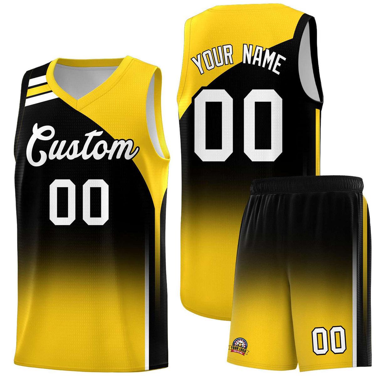 Custom Black Gold Gradient Fashion Sets Sports Uniform Basketball Jersey