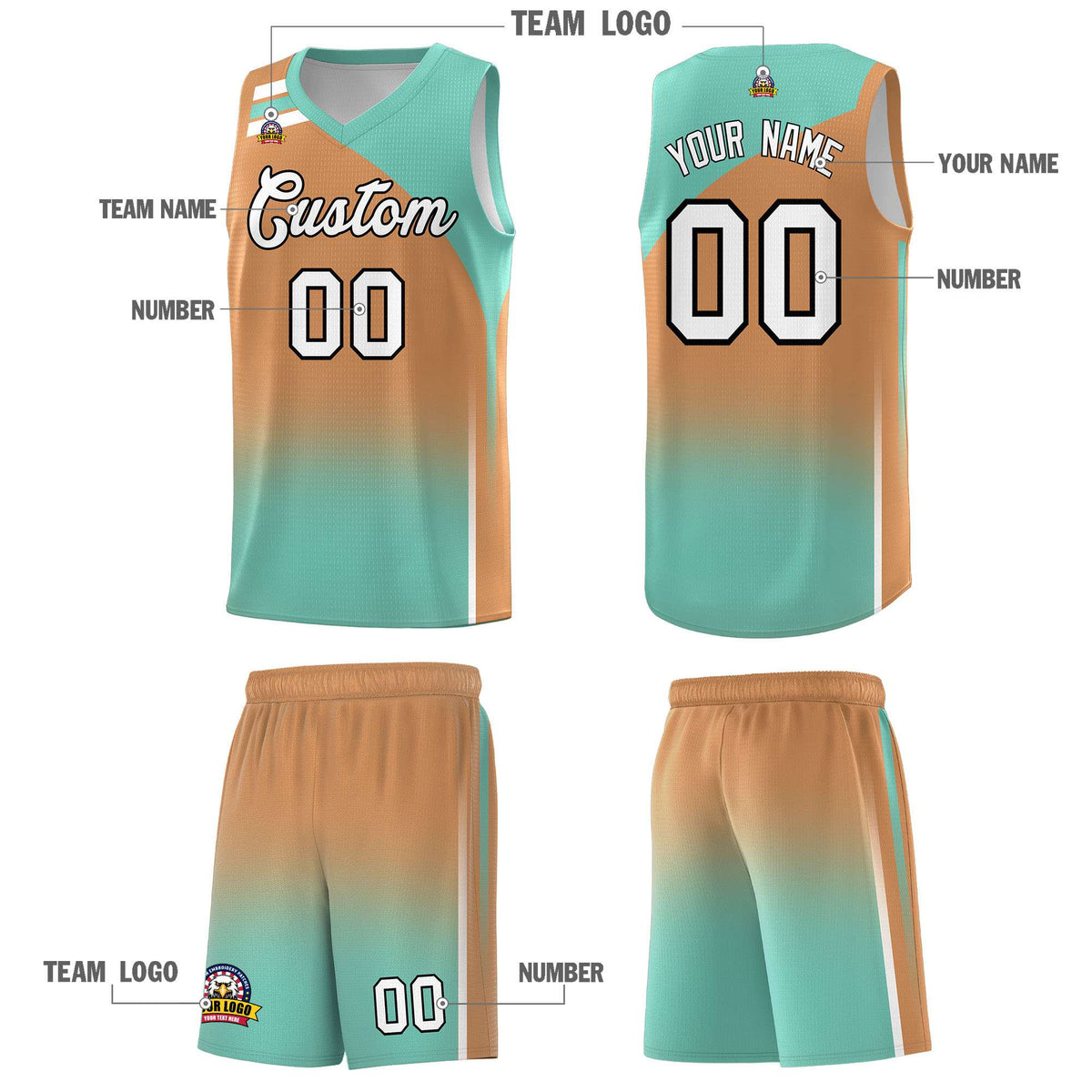 Custom Buckskin Brown Bright Green Gradient Fashion Sets Sports Uniform Basketball Jersey