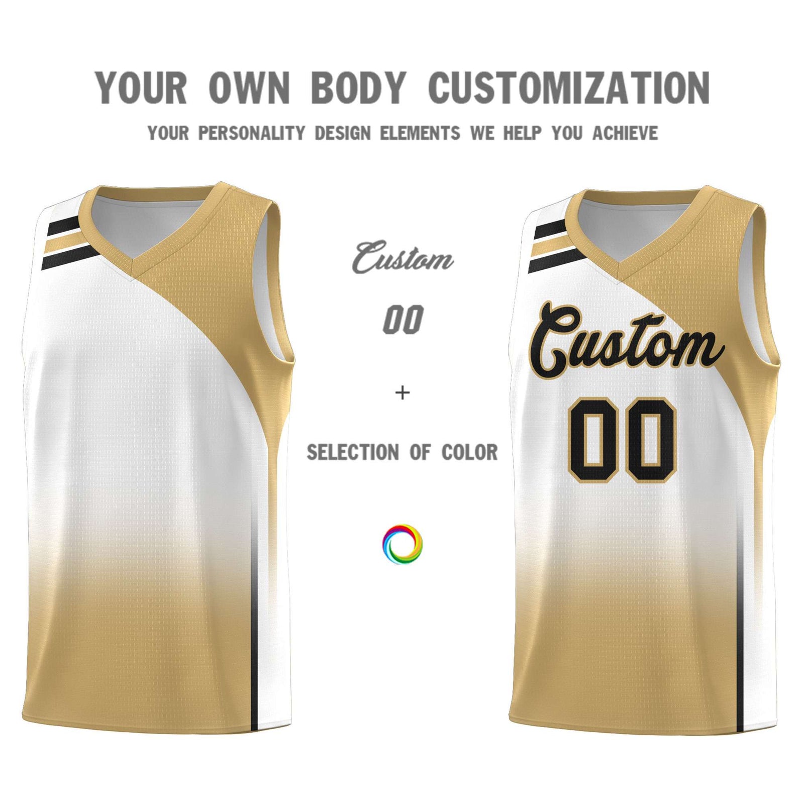 Custom White Old Gold Gradient Fashion Sets Sports Uniform Basketball Jersey