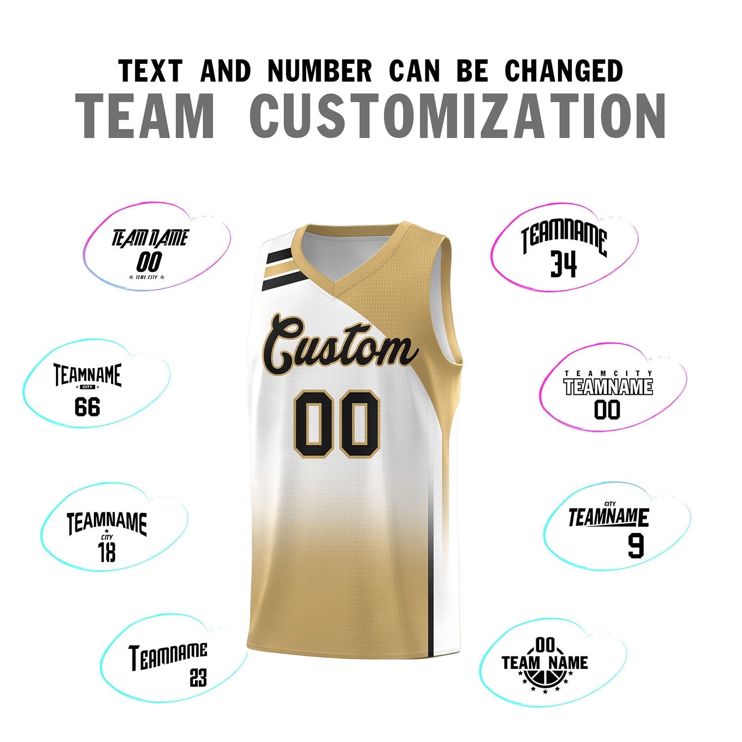 Custom White Old Gold Gradient Fashion Sets Sports Uniform Basketball Jersey
