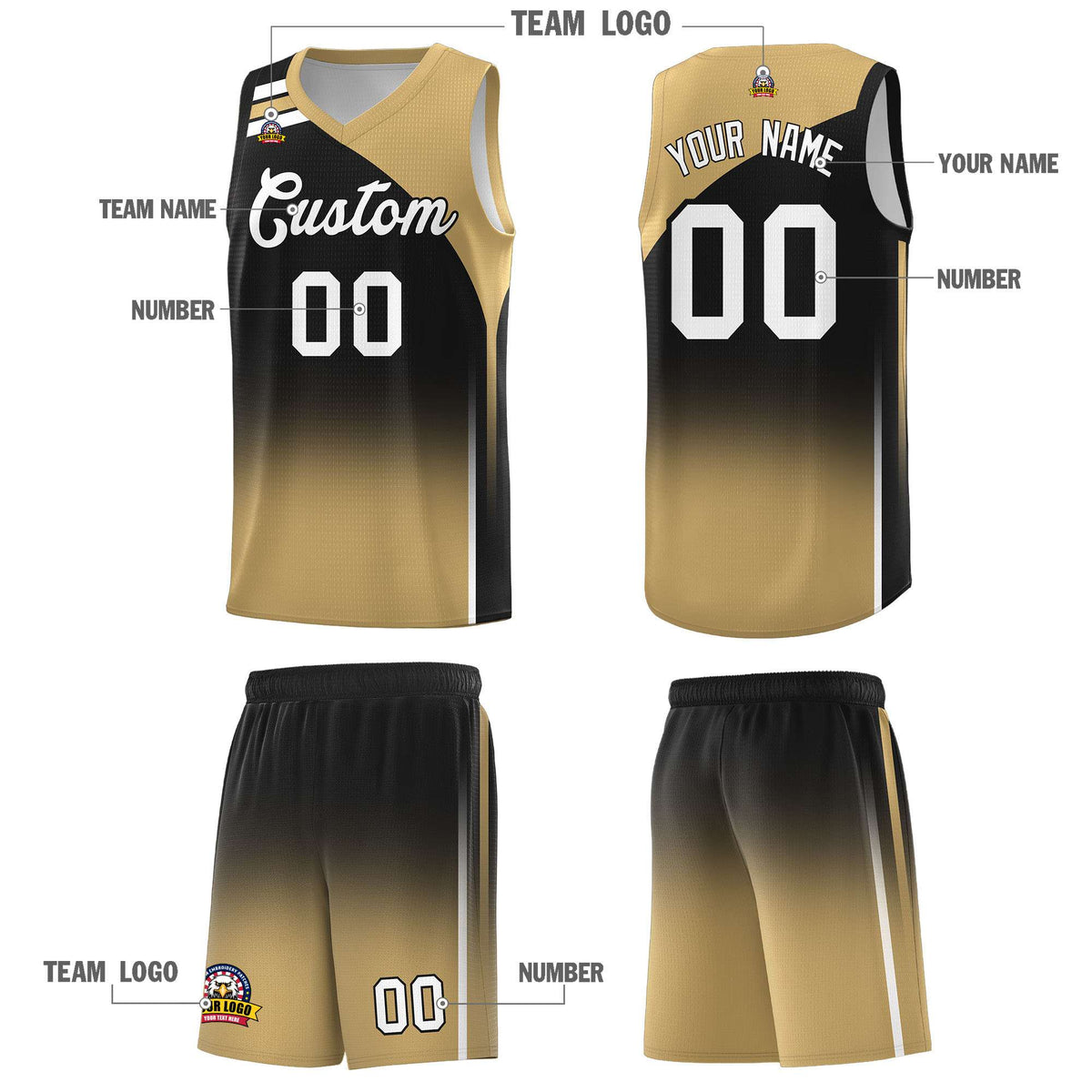 Custom Black Old Gold Gradient Fashion Sets Sports Uniform Basketball Jersey