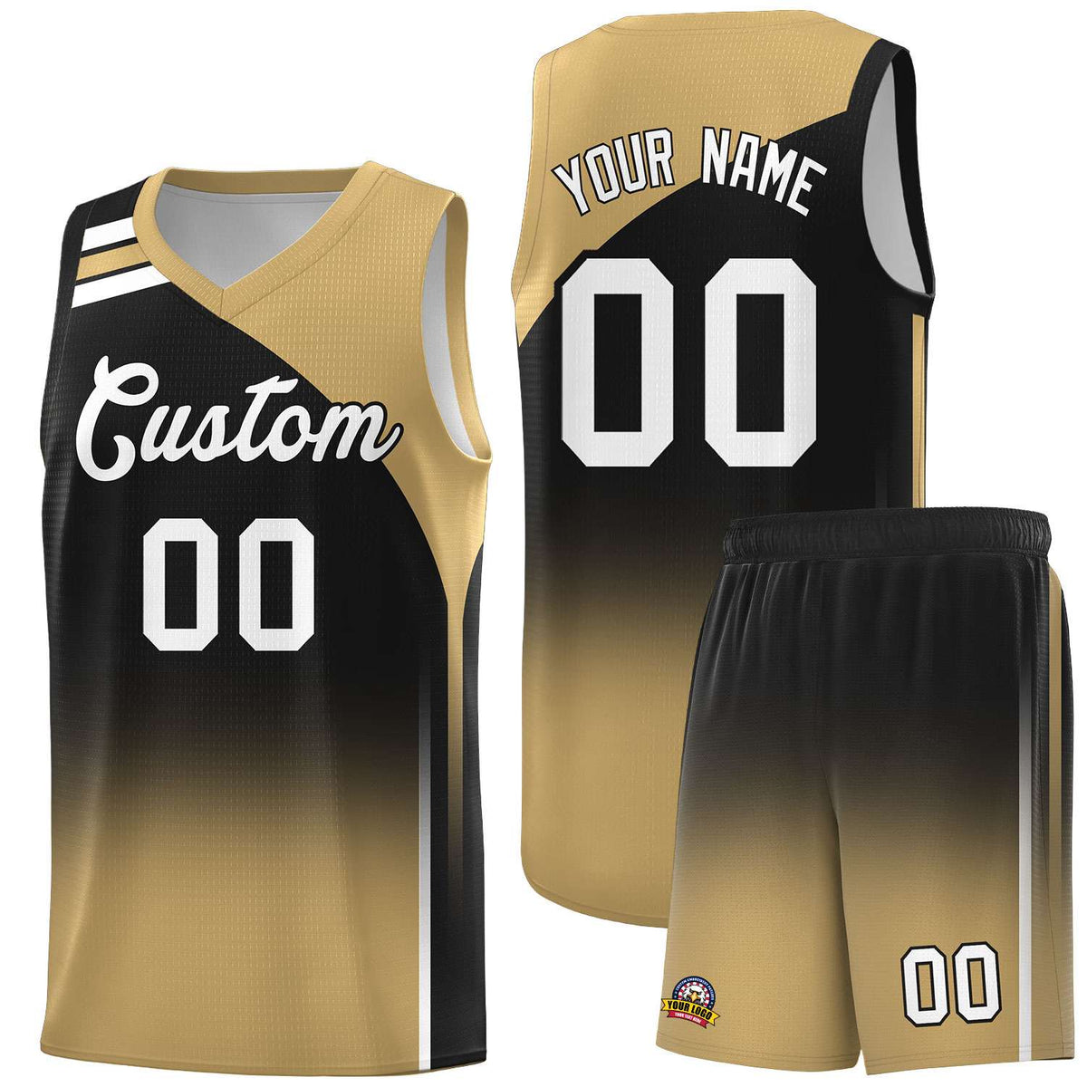 Custom Black Old Gold Gradient Fashion Sets Sports Uniform Basketball Jersey