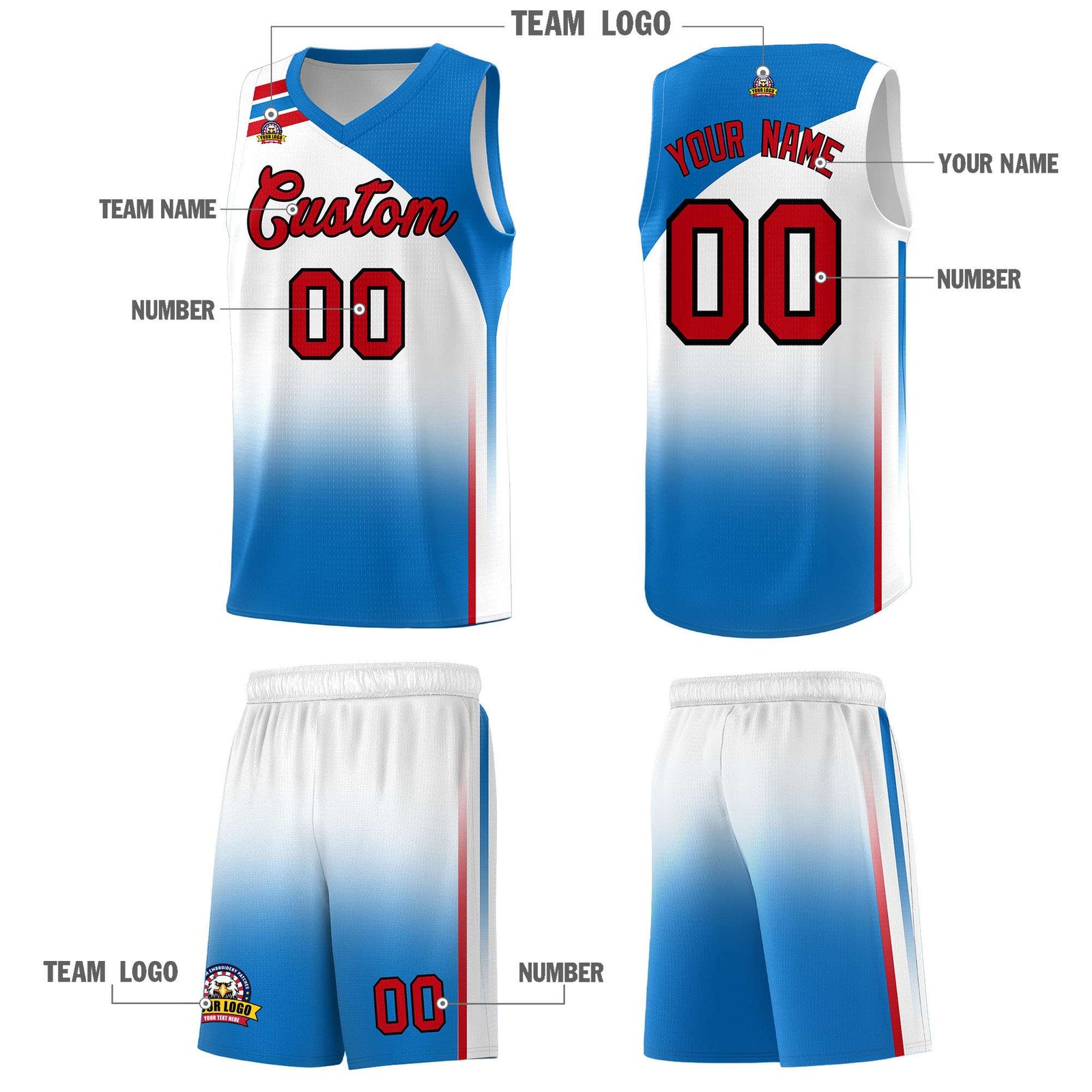 Custom White Royal Gradient Fashion Sets Sports Uniform Basketball Jersey