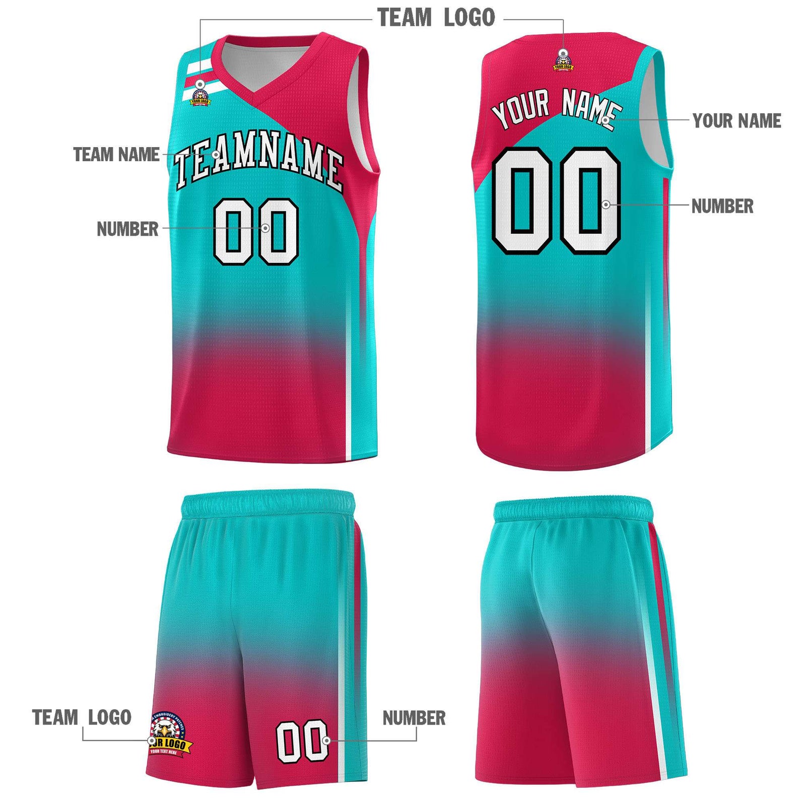 Custom Aqua Red Gradient Fashion Sets Sports Uniform Basketball Jersey