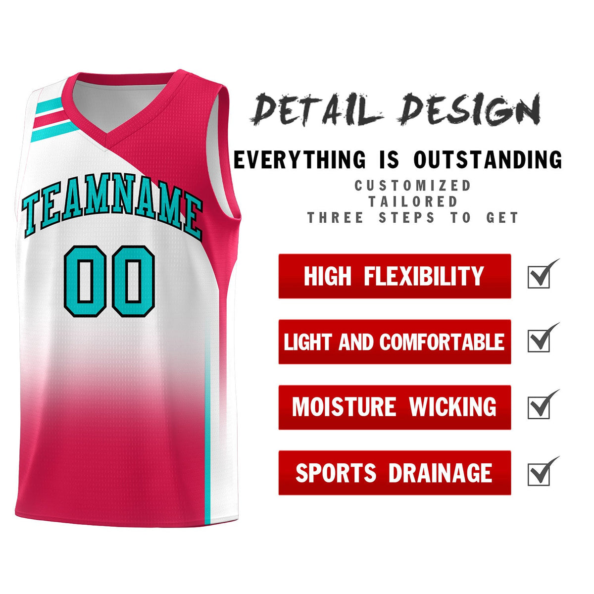 Custom White Red Gradient Fashion Sets Sports Uniform Basketball Jersey
