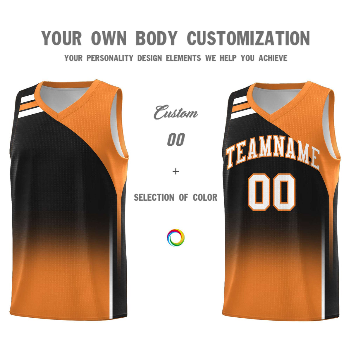Custom Black Gold Orange Gradient Fashion Sets Sports Uniform Basketball Jersey