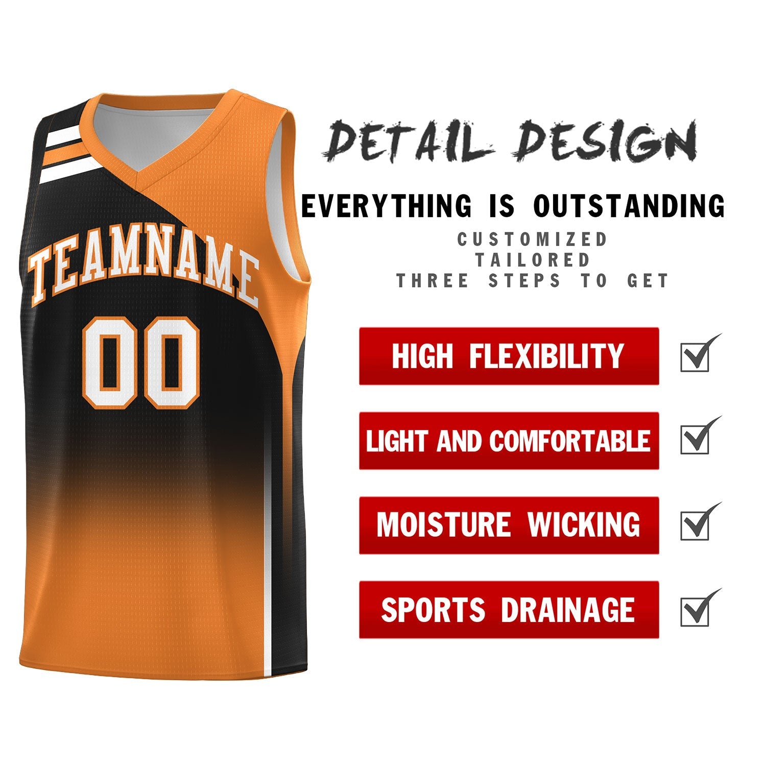 Custom Black Gold Orange Gradient Fashion Sets Sports Uniform Basketball Jersey