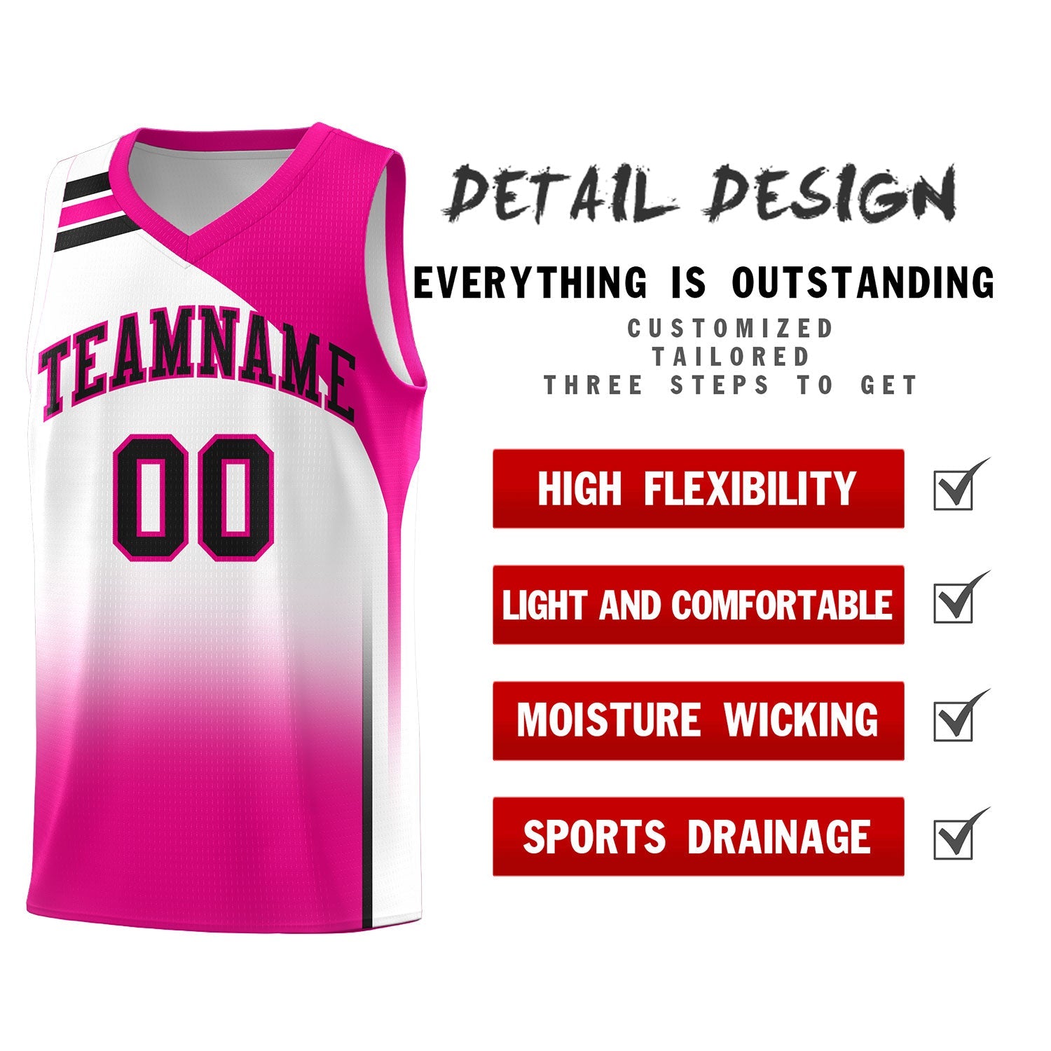 Custom White Pink Gradient Fashion Sets Sports Uniform Basketball Jersey