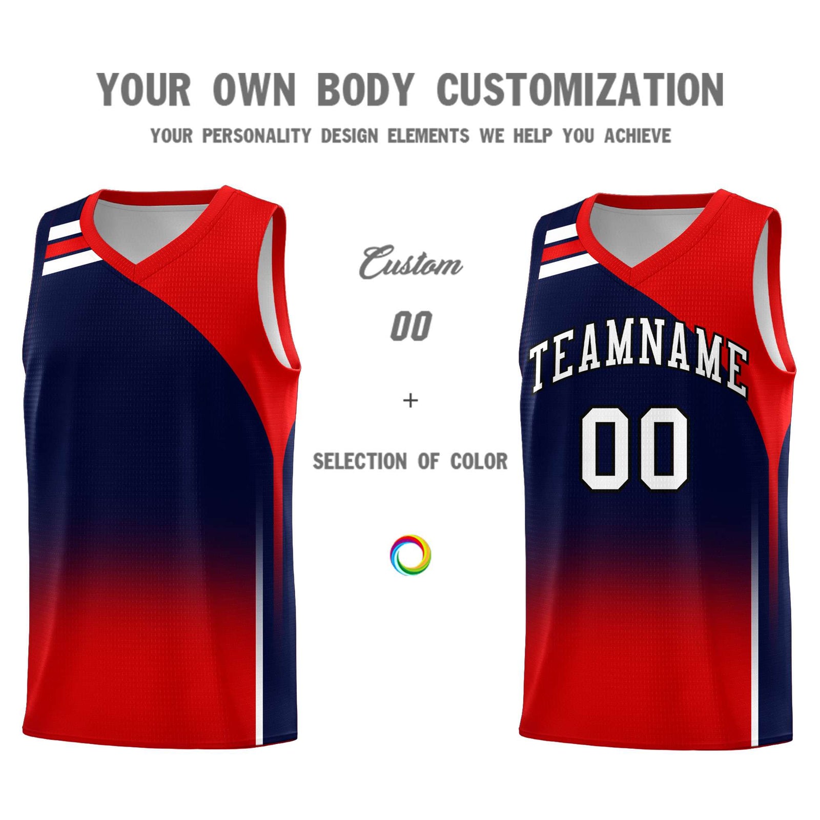 Custom Navy Red Gradient Fashion Sets Sports Uniform Basketball Jersey