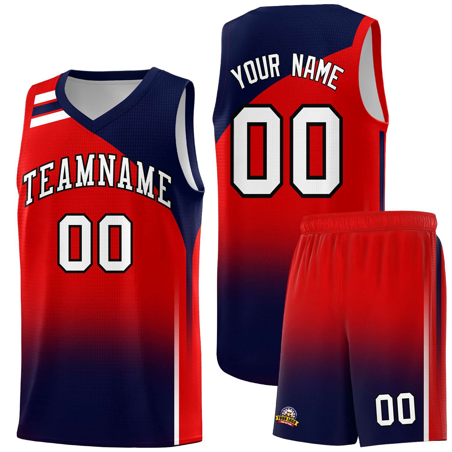 Custom Red Navy Gradient Fashion Sets Sports Uniform Basketball Jersey