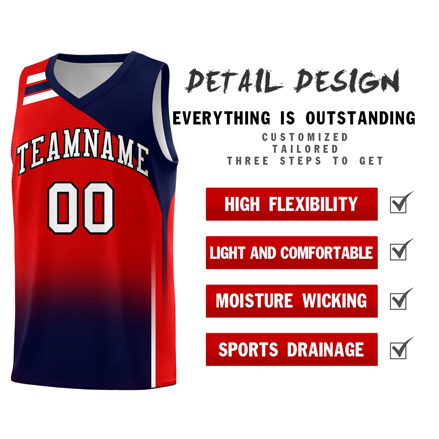 Custom Red Navy Gradient Fashion Sets Sports Uniform Basketball Jersey