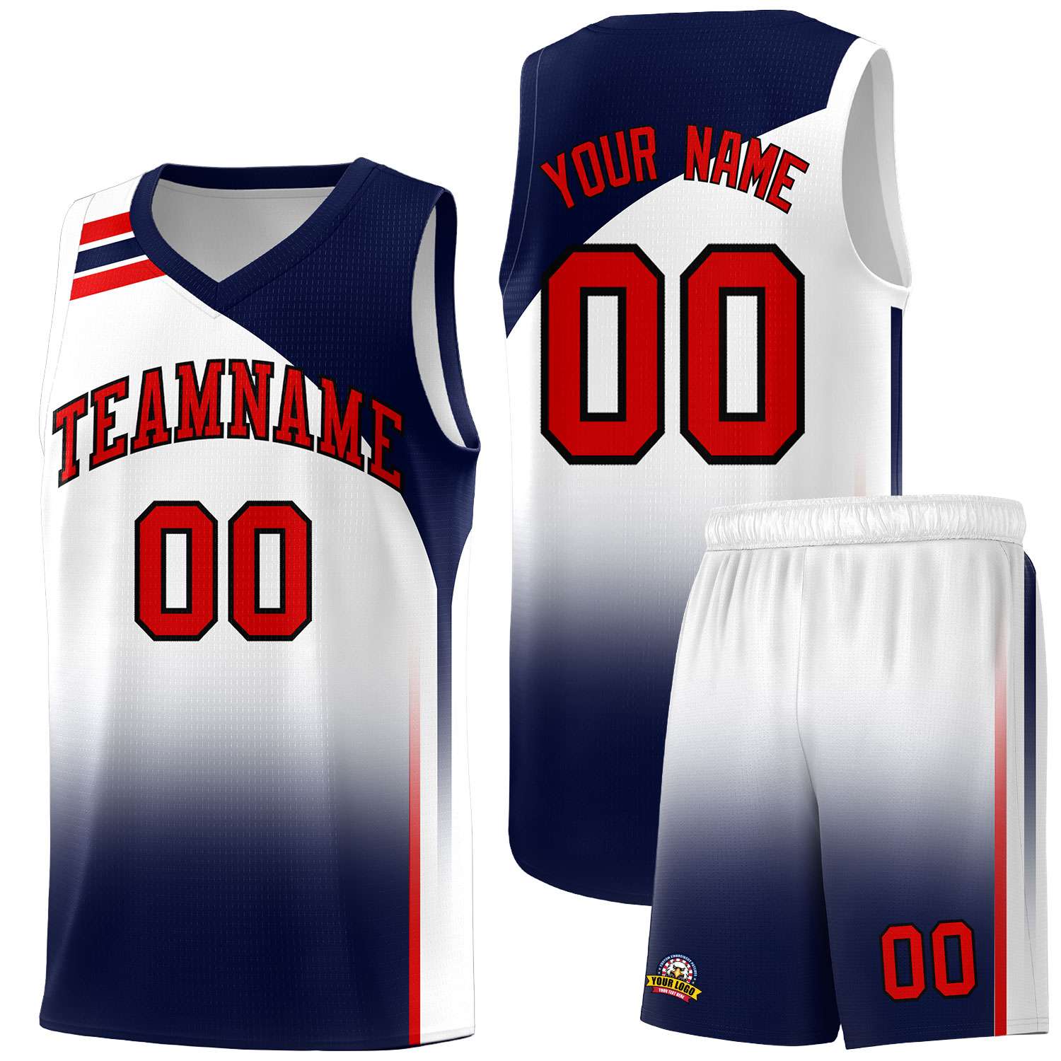 Custom White Navy Gradient Fashion Sets Sports Uniform Basketball Jersey