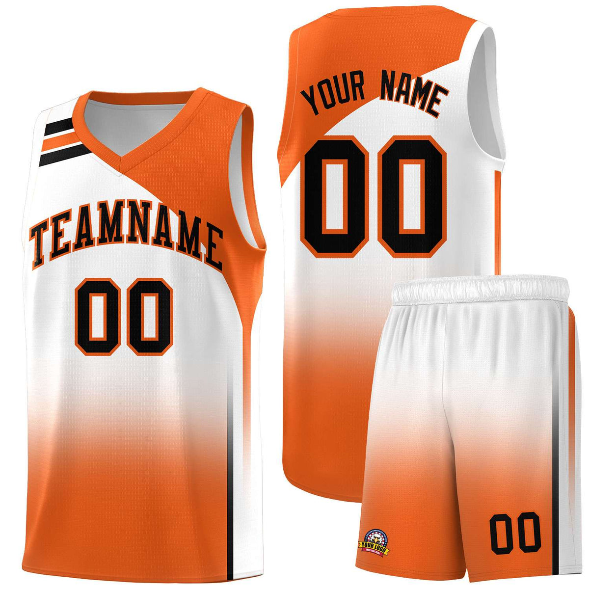 Custom White Orange Gradient Fashion Sets Sports Uniform Basketball Jersey