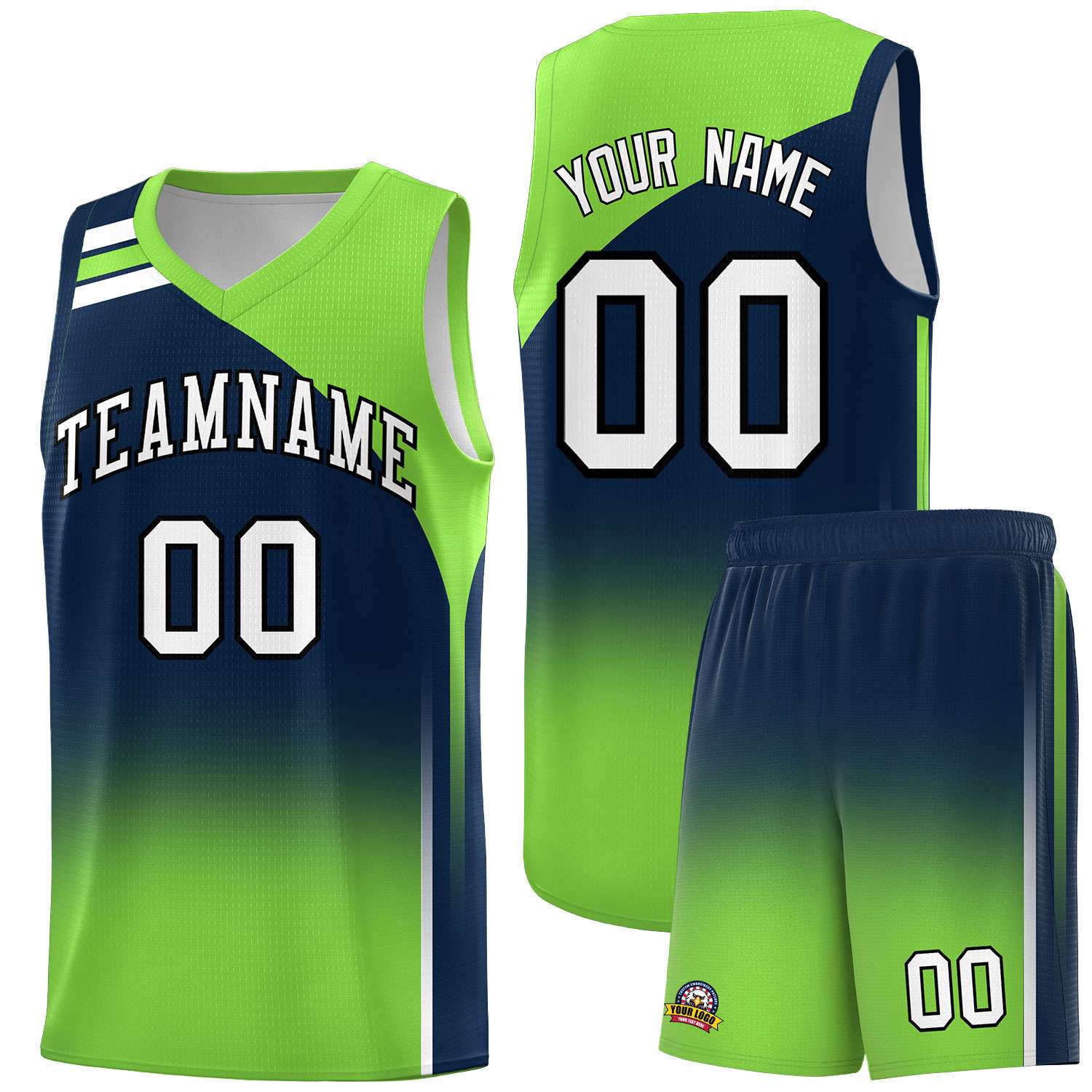 Custom Navy Fluorescent Green Gradient Fashion Sets Sports Uniform Basketball Jersey