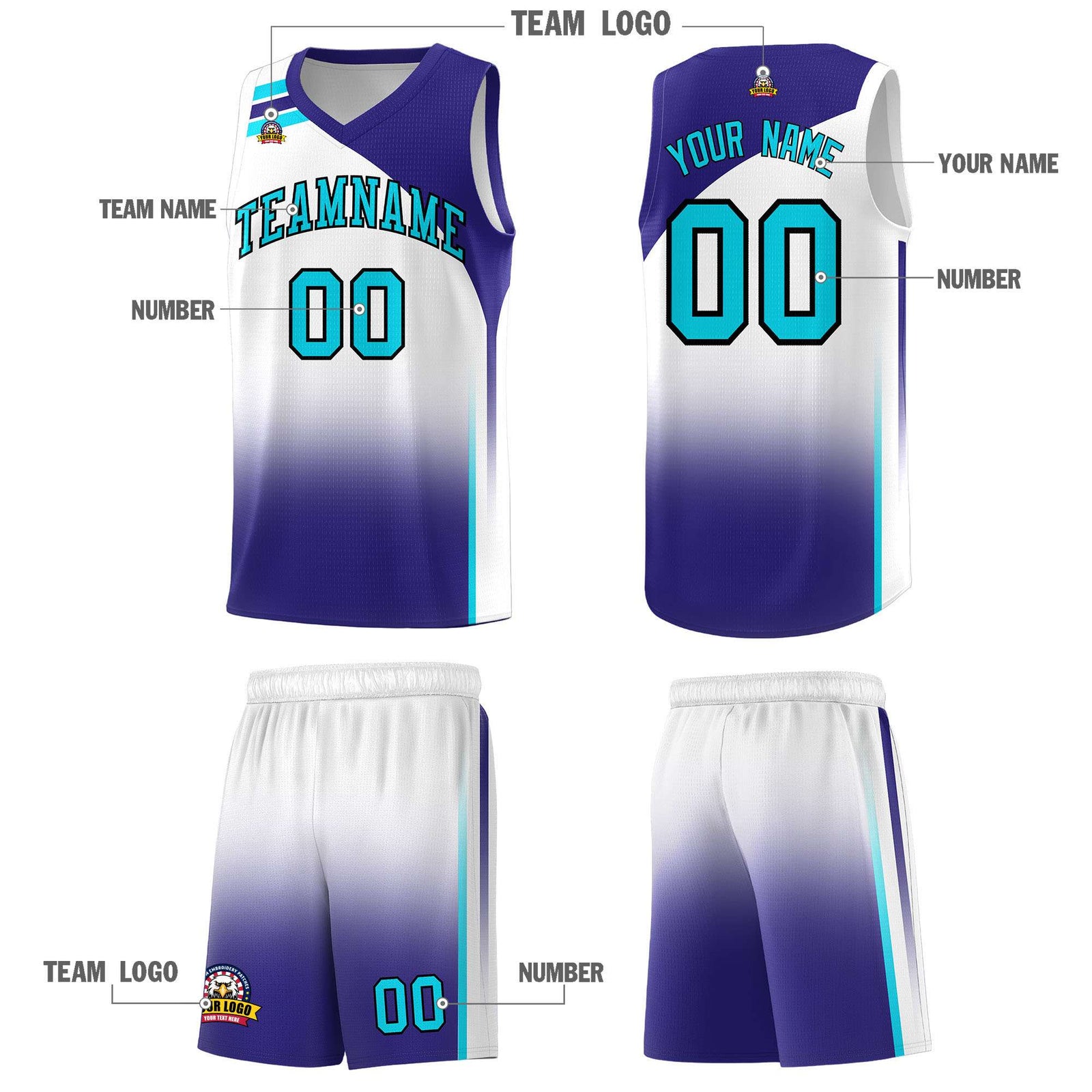 Custom White Royal Gradient Fashion Sets Sports Uniform Basketball Jersey