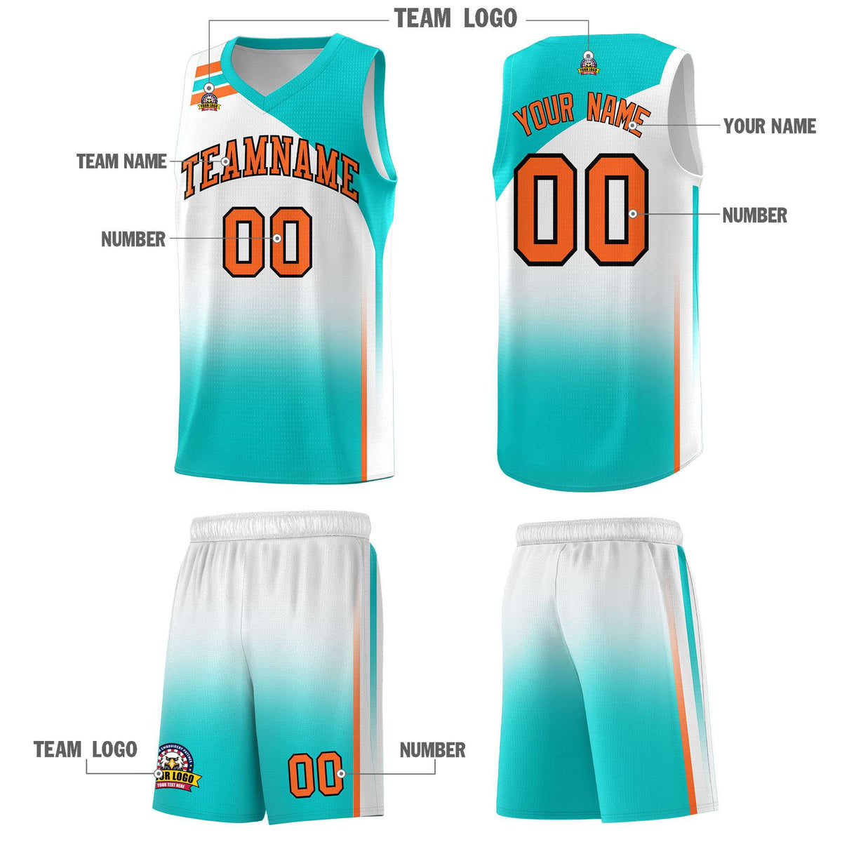 Custom White Aqua Gradient Fashion Sets Sports Uniform Basketball Jersey