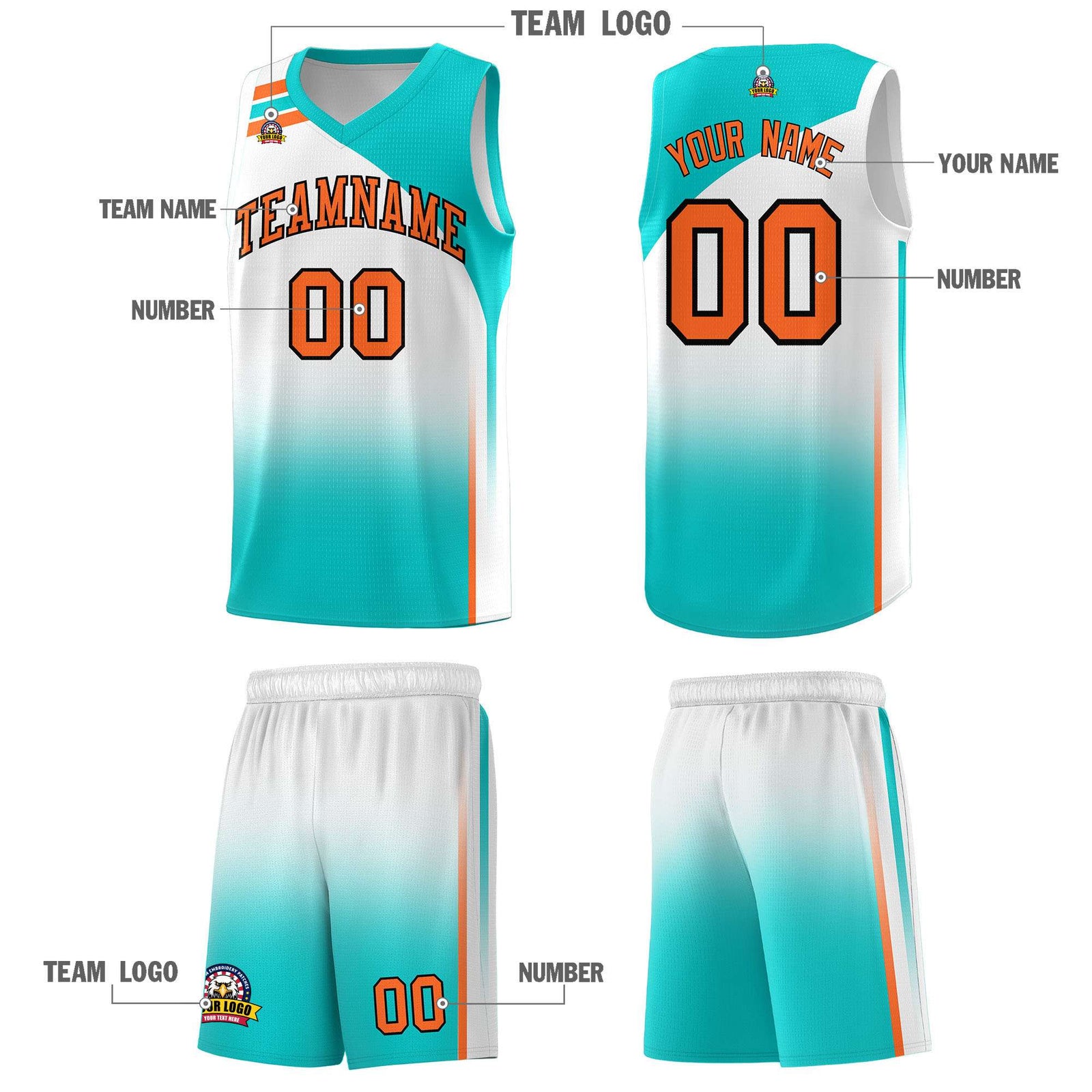 Custom White Aqua Gradient Fashion Sets Sports Uniform Basketball Jersey