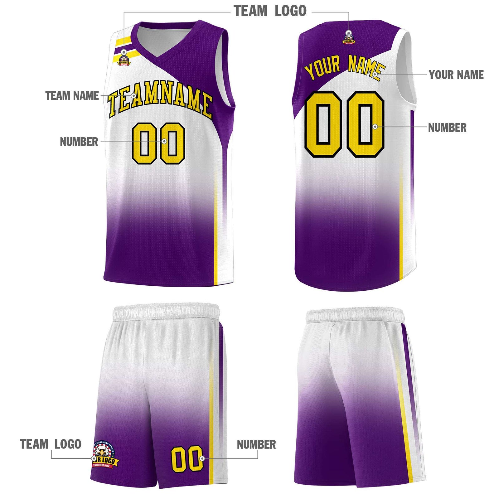 Custom White Purple Gradient Fashion Sets Sports Uniform Basketball Jersey
