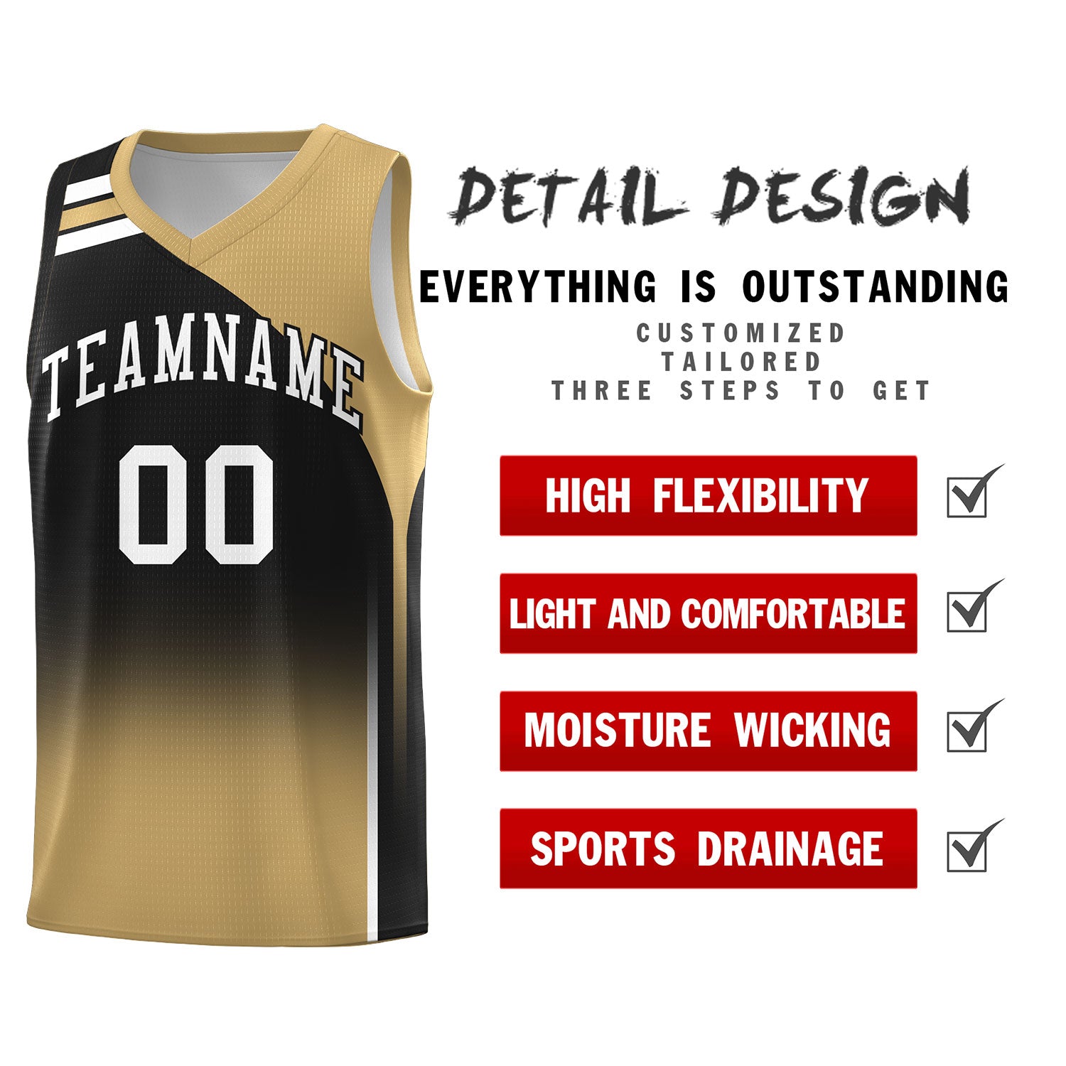 Custom Black Old Gold Gradient Fashion Sets Sports Uniform Basketball Jersey