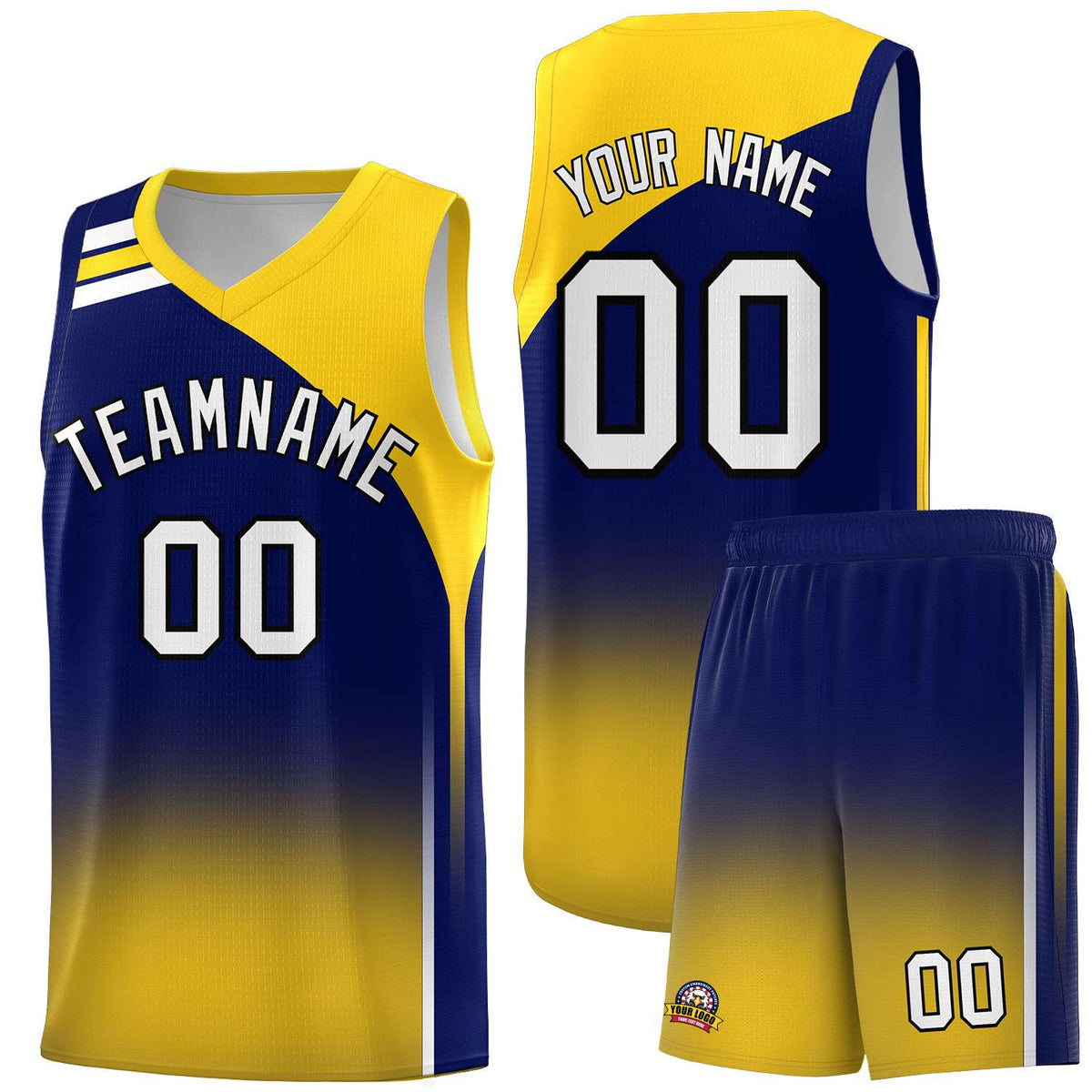 Custom Navy Gold Gradient Fashion Sets Sports Uniform Basketball Jersey