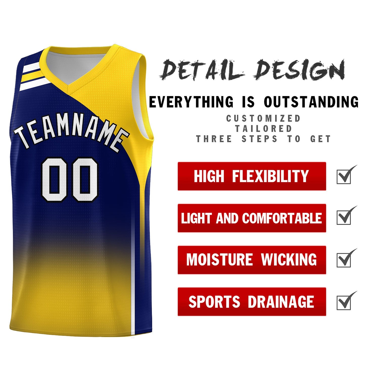 Custom Navy Gold Gradient Fashion Sets Sports Uniform Basketball Jersey