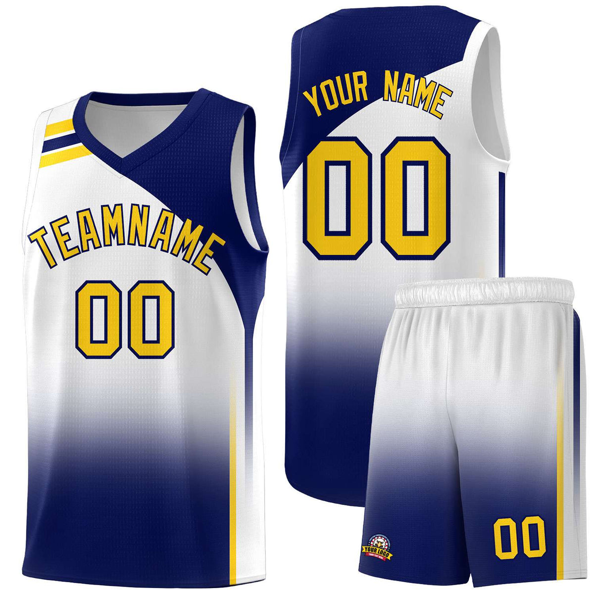Custom White Navy Gradient Fashion Sets Sports Uniform Basketball Jersey