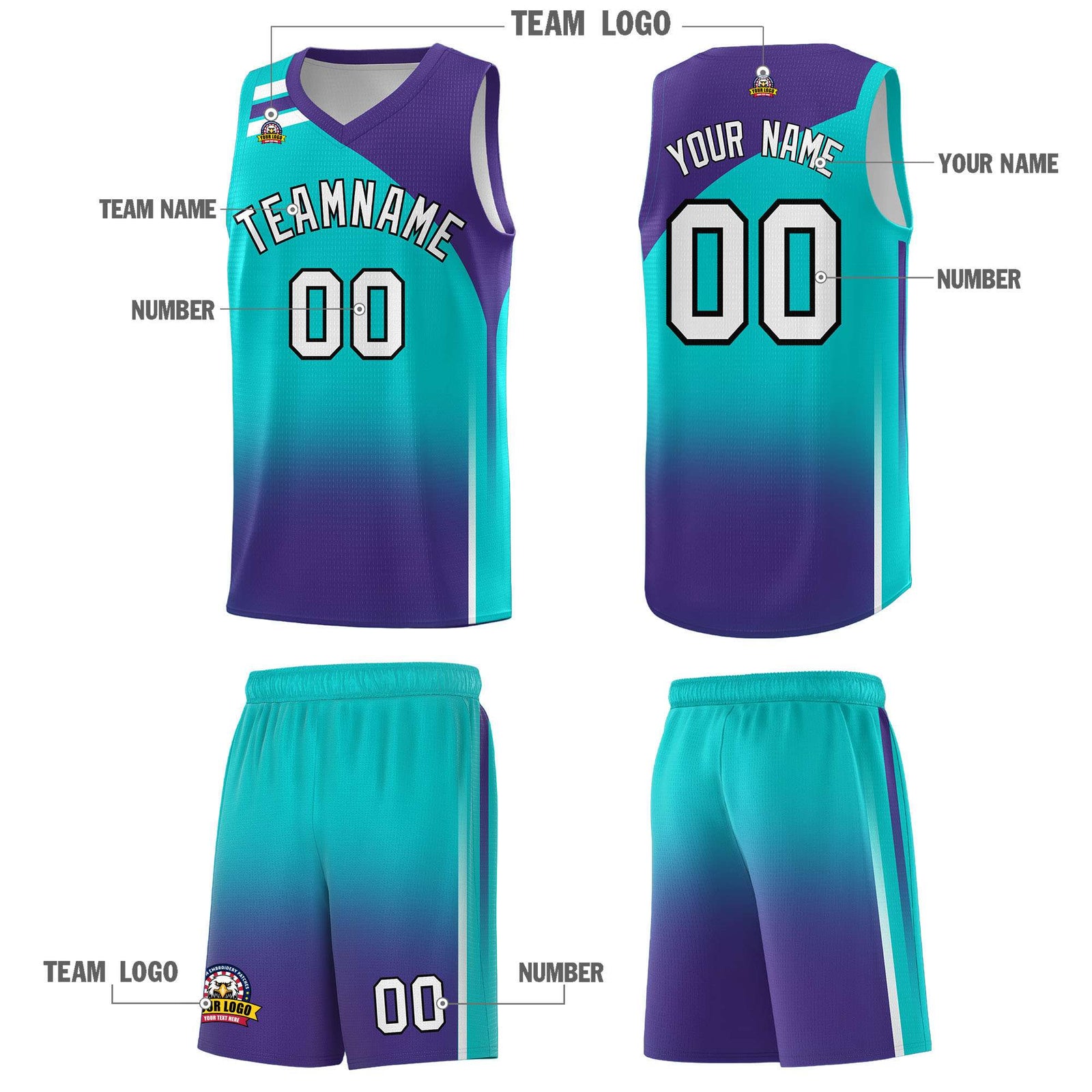 Custom Aqua Purple Gradient Fashion Sets Sports Uniform Basketball Jersey