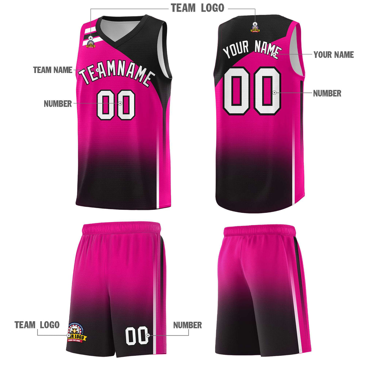 Custom Pink Black Gradient Fashion Sets Sports Uniform Basketball Jersey
