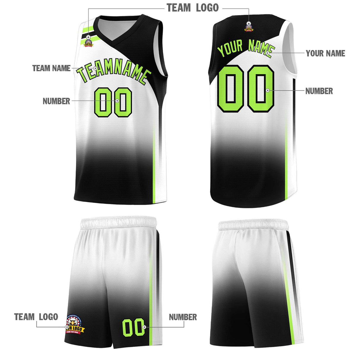 Custom White Black Gradient Fashion Sets Sports Uniform Basketball Jersey