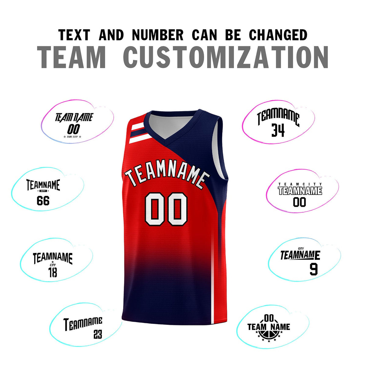 Custom Red Navy Gradient Fashion Sets Sports Uniform Basketball Jersey