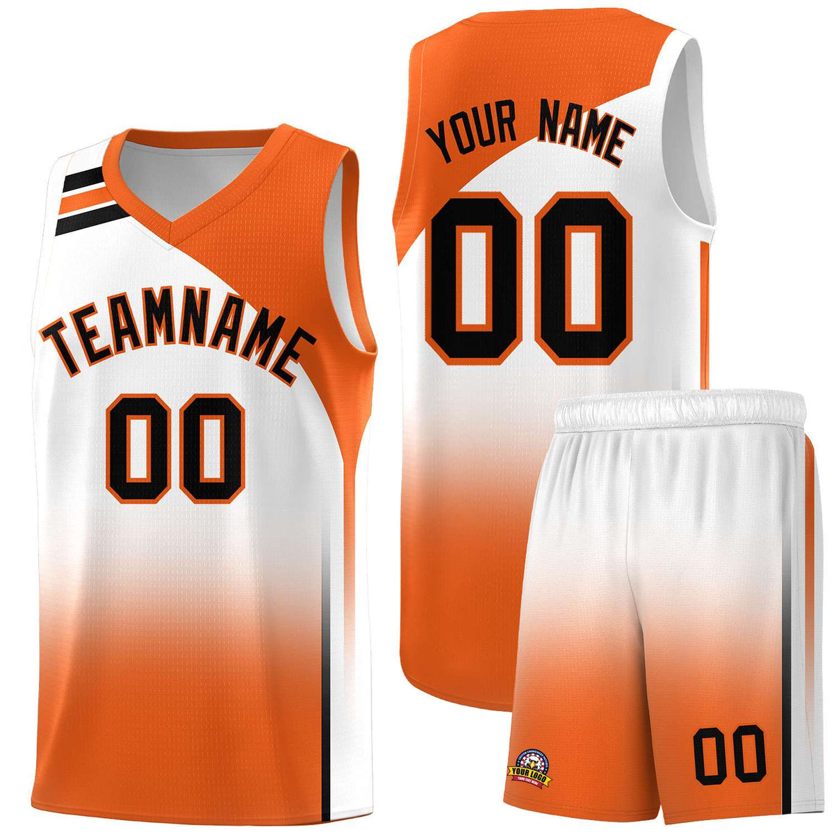 Custom White Orange Gradient Fashion Sets Sports Uniform Basketball Jersey