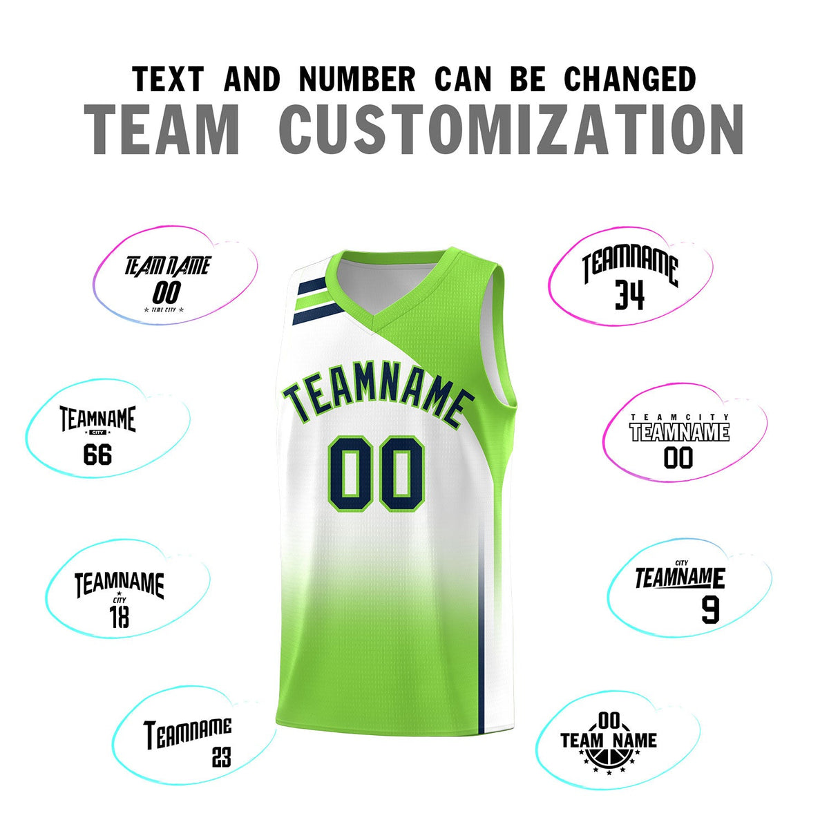 Custom White Fluorescent Green Gradient Fashion Sets Sports Uniform Basketball Jersey