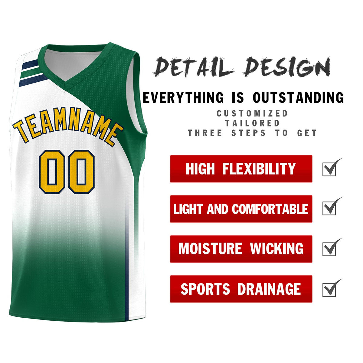 Custom White Kelly Green Gradient Fashion Sets Sports Uniform Basketball Jersey