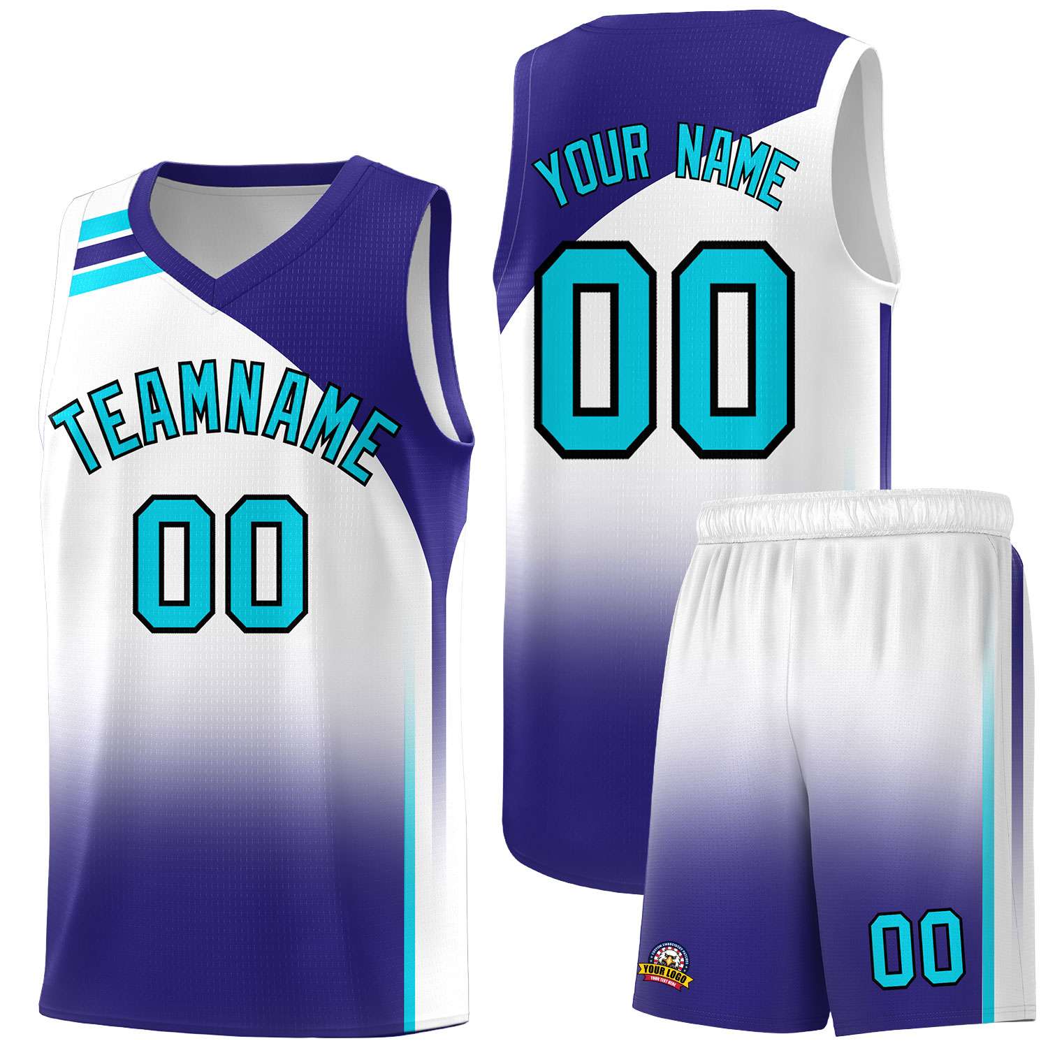 Custom White Royal Gradient Fashion Sets Sports Uniform Basketball Jersey
