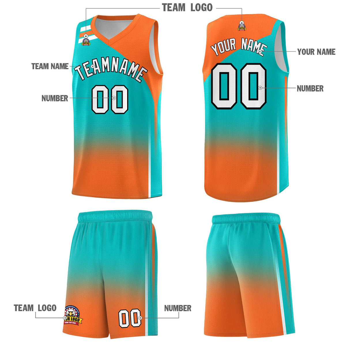 Custom Aqua Orange Gradient Fashion Sets Sports Uniform Basketball Jersey