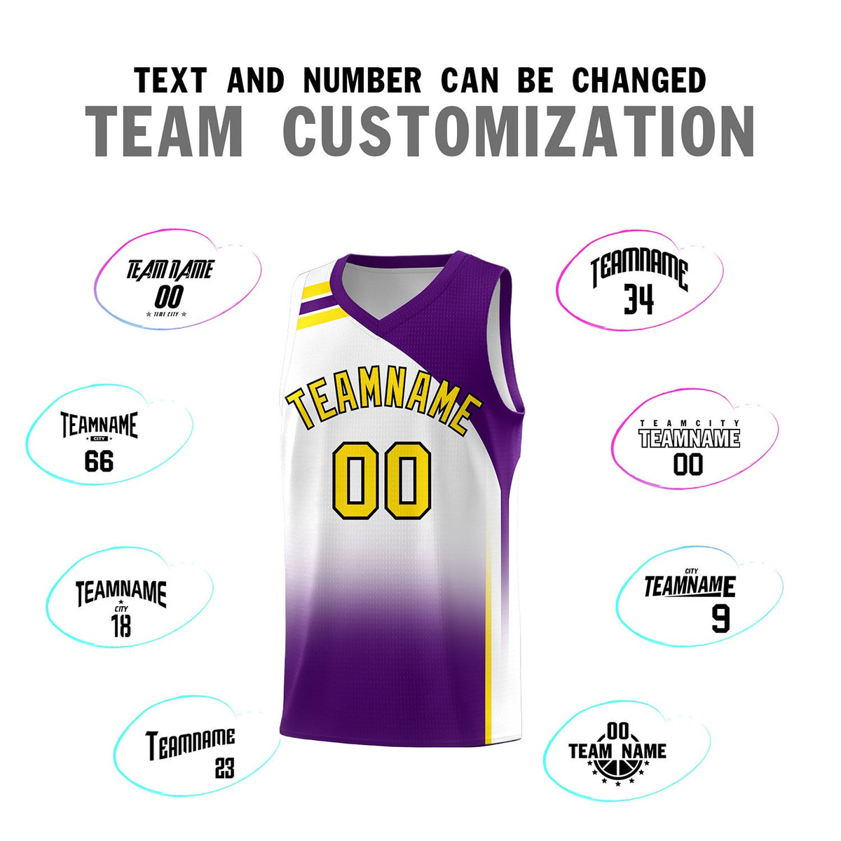Custom White Purple Gradient Fashion Sets Sports Uniform Basketball Jersey