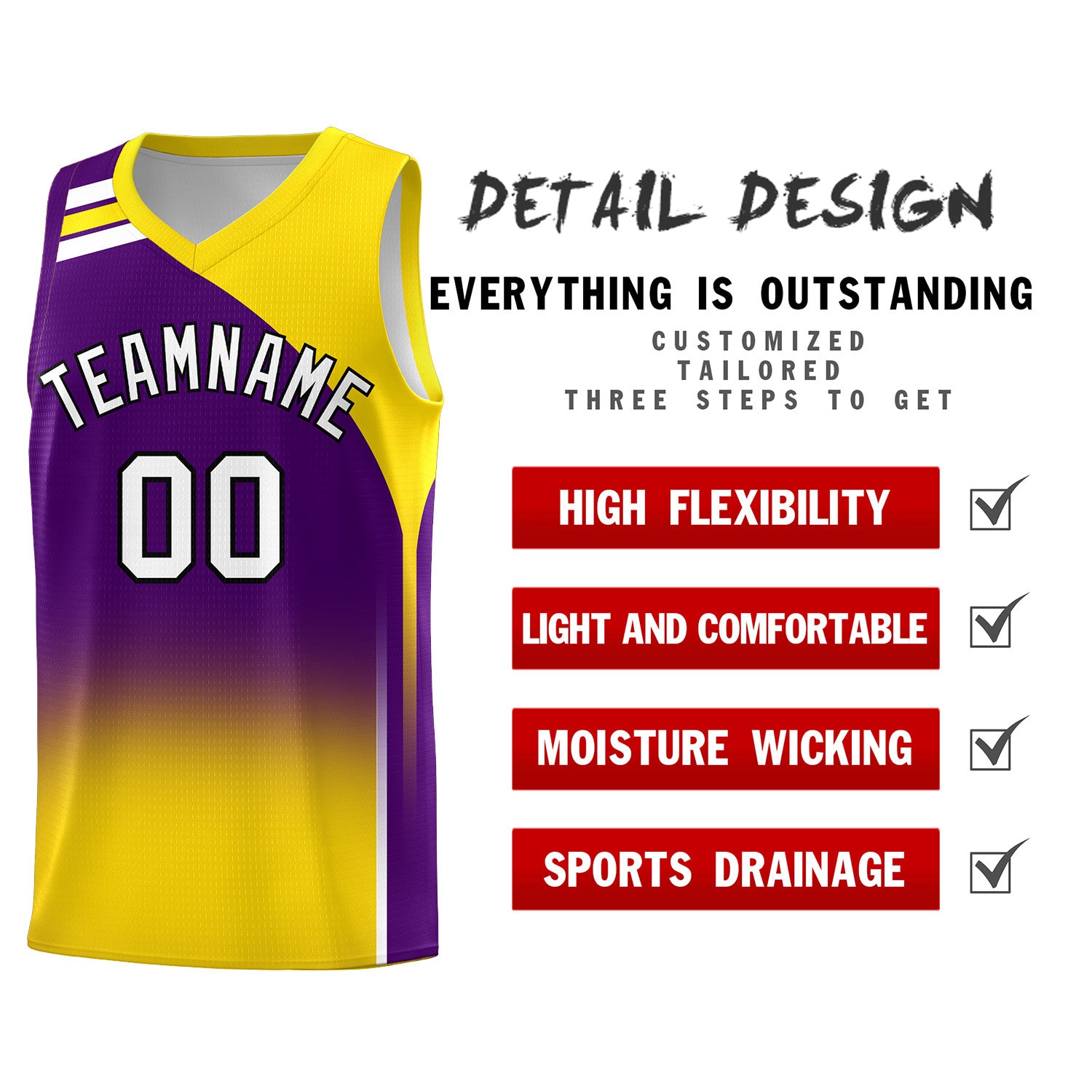 Custom Purple Gold Gradient Fashion Sets Sports Uniform Basketball Jersey