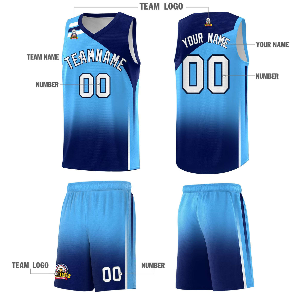 Custom Powder Blue Navy Gradient Fashion Sets Sports Uniform Basketball Jersey