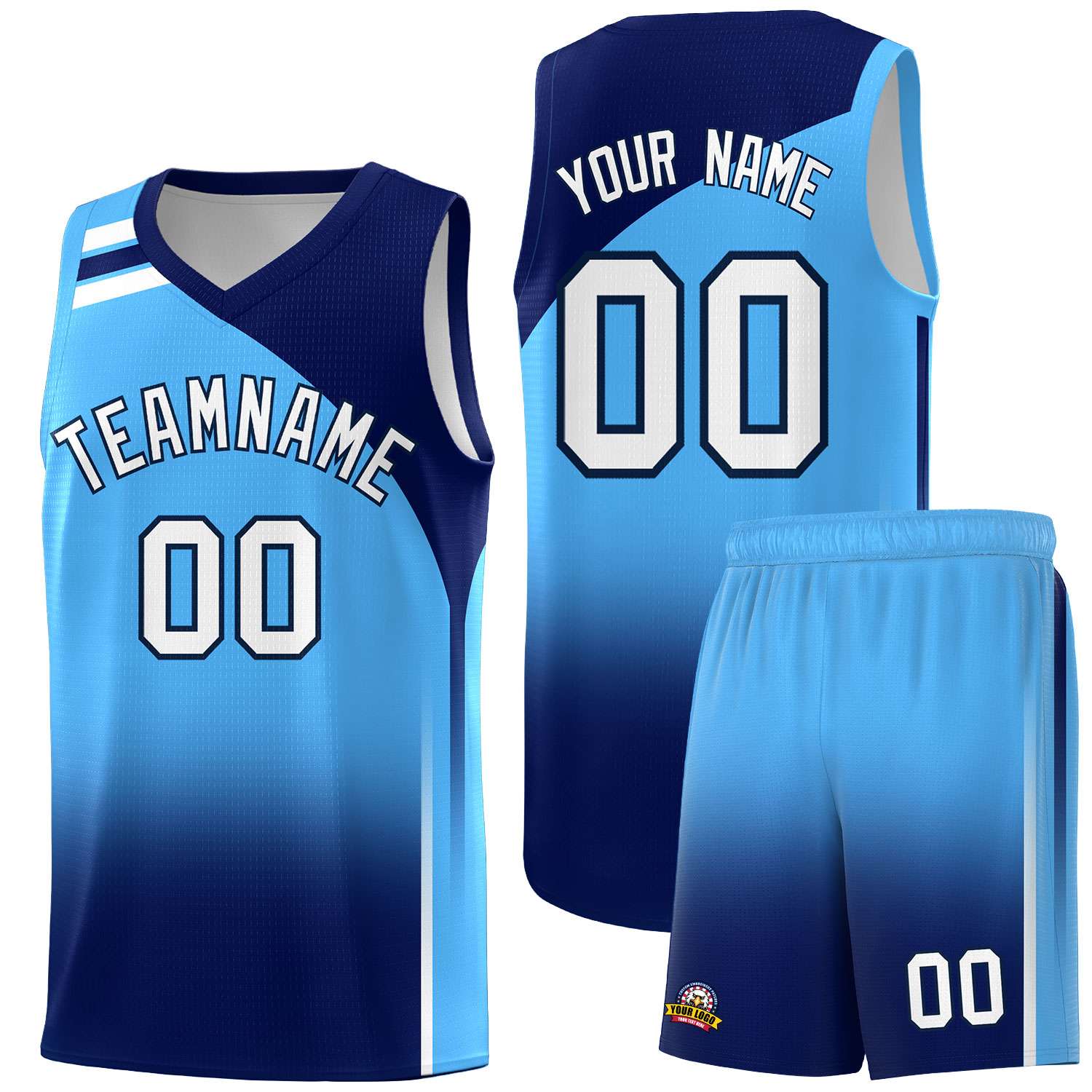 Custom Powder Blue Navy Gradient Fashion Sets Sports Uniform Basketball Jersey