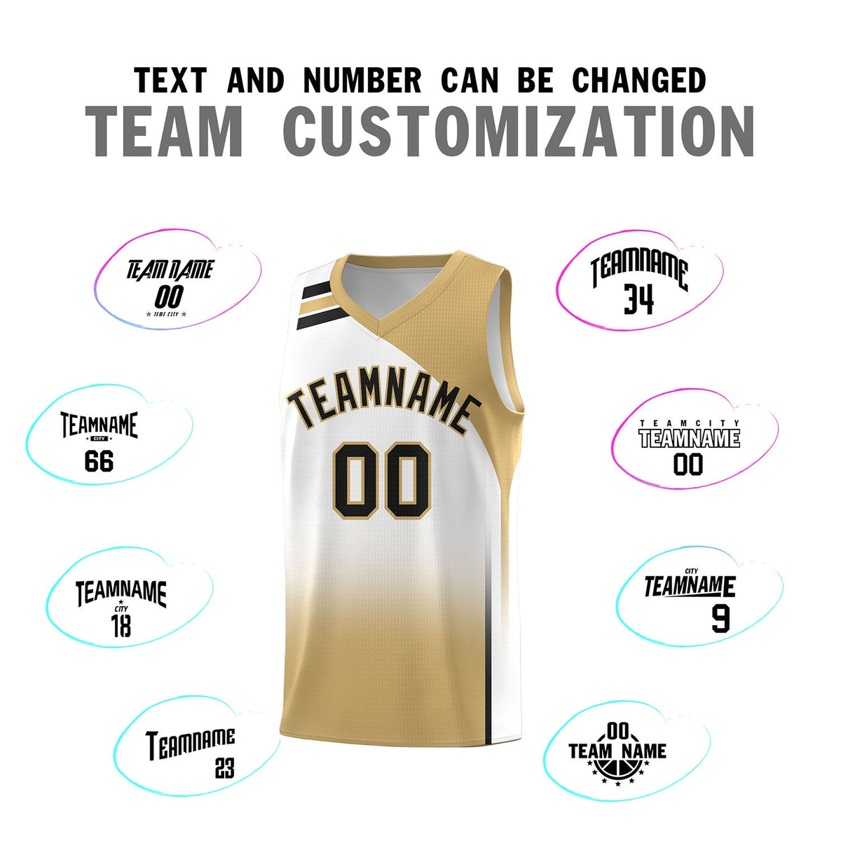 Custom White Old Gold Gradient Fashion Sets Sports Uniform Basketball Jersey